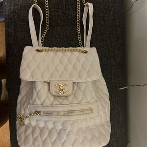 COPY - White Leather Bookbag
